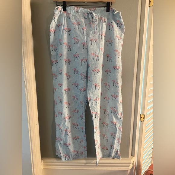 Blue and Pink Flamingo Pajamas Whimsical Sleepwear Large - Picture 1 of 7
